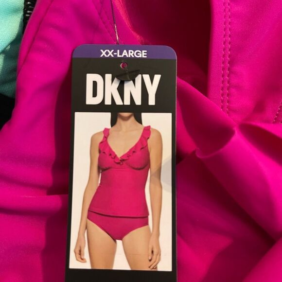 ☀️☀️☀️ DKNY FUSCIA Ruffle Tankini with Full Coverage Bottom - Picture 10 of 12